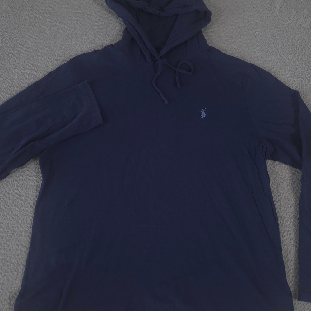 Polo Ralph Lauren Hoodie Mens L Navy Blue Cotton Jersey Lightweight Pony Logo